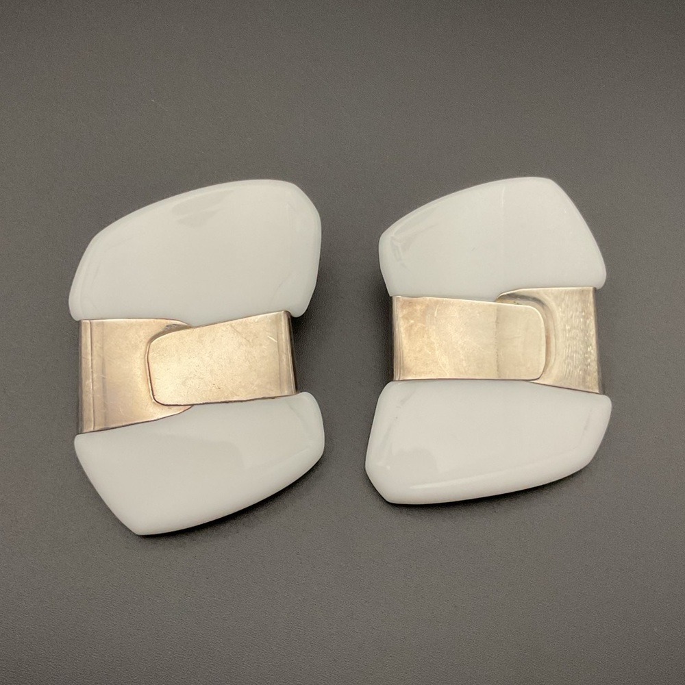 Vintage Anne & Frank Vigneri Lucite & Silver Clip On Earrings Retro 80s